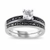 Stella Grace Sterling Silver Lab-Created White Sapphire & 1/10 Carat T.W. Black Diamond Engagement Ring Set