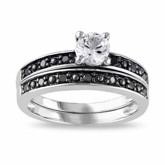 Stella Grace Sterling Silver Lab-Created White Sapphire & 1/10 Carat T.W. Black Diamond Engagement Ring Set 1 Stella Grace Sterling Silver Lab-Created White Sapphire & 1/10 Carat T.W. Black Diamond Engagement Ring Set