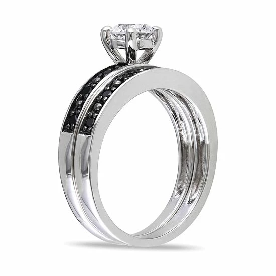 Stella Grace Sterling Silver Lab-Created White Sapphire & 1/10 Carat T.W. Black Diamond Engagement Ring Set 2 Stella Grace Sterling Silver Lab-Created White Sapphire & 1/10 Carat T.W. Black Diamond Engagement Ring Set - Image 2