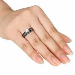 Stella Grace Sterling Silver Lab-Created White Sapphire & 1/10 Carat T.W. Black Diamond Engagement Ring Set 5 Stella Grace Sterling Silver Lab-Created White Sapphire & 1/10 Carat T.W. Black Diamond Engagement Ring Set -Stella Grace Sales unnamed file 1006