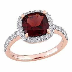 Stella Grace 10K Rose Gold Garnet & White Topaz Halo Ring