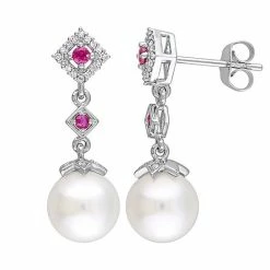Stella Grace 10k White Gold Freshwater Cultured Pearl Ruby Drop Earrings