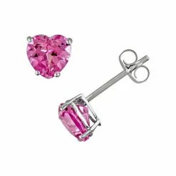 Stella Grace 10k White Gold Lab-Created Pink Sapphire Heart Stud Earrings