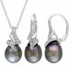 Stella Grace Sterling Silver 1/10 Carat T.W. Diamond & Tahitian Cultured Pearl Drop Pendant & Earring Set