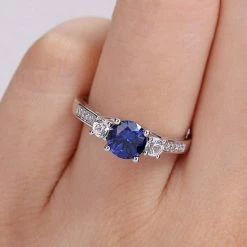 Stella Grace 10k White Gold Lab-Created Blue And White Sapphire And Diamond Accent 3-Stone Ring -Stella Grace Sales unnamed file 1070