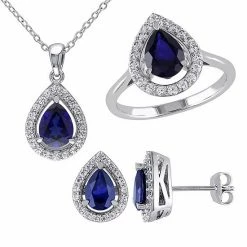 Stella Grace Sterling Silver Lab-Created Blue & White Sapphire Teardrop Pendant, Ring & Earring Set