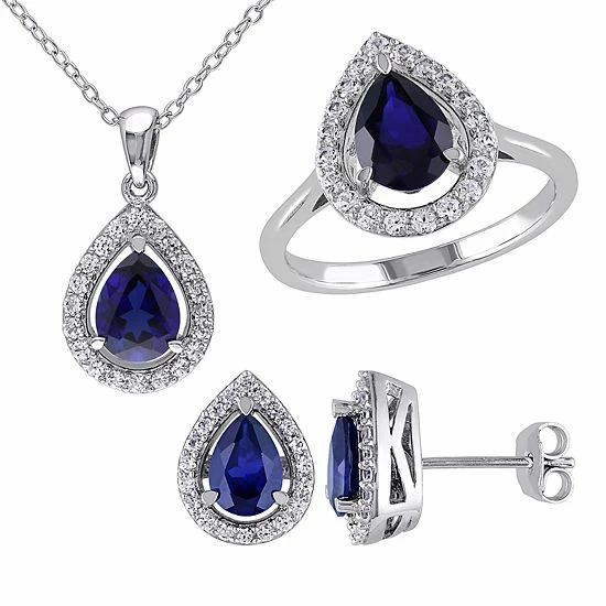 Stella Grace Sterling Silver Lab-Created Blue & White Sapphire Teardrop Pendant, Ring & Earring Set 1 Stella Grace Sterling Silver Lab-Created Blue & White Sapphire Teardrop Pendant, Ring & Earring Set