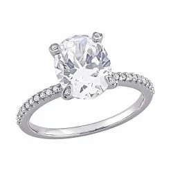 Stella Grace 10K White Gold Lab Created White Sapphire & 1/10 Carat T.W. Diamond Engagement Ring