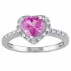 Stella Grace Sterling Silver Lab Created Pink Sapphire & 1/10 Carat T.W. Diamond Heart Halo Ring