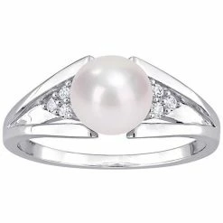 Stella Grace Sterling Silver Freshwater Cultured Pearl & Diamond Accent Split-Shank Ring