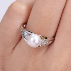 Stella Grace Sterling Silver Freshwater Cultured Pearl & Diamond Accent Split-Shank Ring -Stella Grace Sales unnamed file 1121