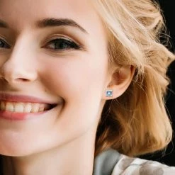 Stella Grace Sterling Silver & Gemstone Stud Earrings Blue Topaz -Stella Grace Sales unnamed file 1129