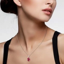 Stella Grace Sterling Silver & Gemstone Oval Stud Pendant Necklace Created Ruby 16 Stella Grace Sterling Silver & Gemstone Oval Stud Pendant Necklace Created Ruby -Stella Grace Sales unnamed file 1146