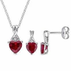 Stella Grace Sterling Silver Lab-Created Ruby & Diamond Accent Heart Twist Pendant Necklace & Earring Set