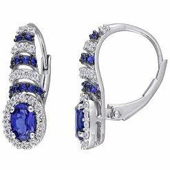 Stella Grace Sterling Silver Lab-Created Blue & White Sapphire Oval Leverback Earrings