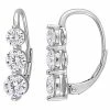 Stella Grace Sterling Silver 2 1/5 Carat T.W. Lab-Created Moissanite 3-Stone Leverback Earrings