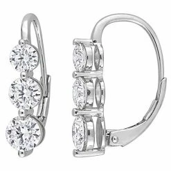 Stella Grace Sterling Silver 2 1/5 Carat T.W. Lab-Created Moissanite 3-Stone Leverback Earrings