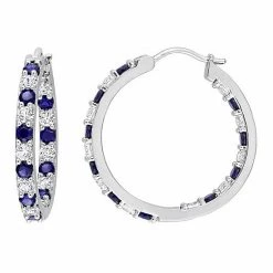 Stella Grace Sterling Silver Lab-Created Blue & White Sapphire Inside-Outside Hoop Earrings