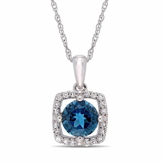 Stella Grace 10k White Gold London Blue Topaz 1/10 Carat T.W. Diamond Frame Pendant Necklace 1 Stella Grace 10k White Gold London Blue Topaz 1/10 Carat T.W. Diamond Frame Pendant Necklace