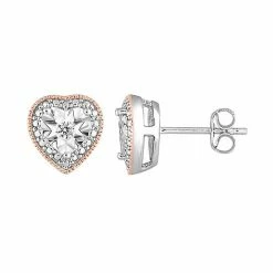 Stella Grace Two Tone Sterling Silver 1/10 Carat T.W. Diamond Heart Stud Earrings