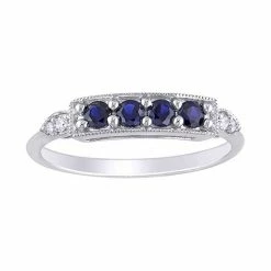 Stella Grace 10K White Gold Lab-Created Sapphire & Diamond Accent Ring