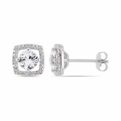 Stella Grace 10k White Gold Lab-Created White Sapphire & Diamond Accent Frame Earrings