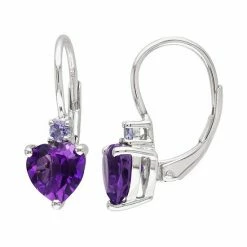Stella Grace Sterling Silver African Amethyst & Tanzanite Heart Drop Earrings