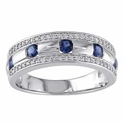 Stella Grace Men's 10k White Gold Sapphire & 1/4 Carat T.W. Diamond Wedding Band