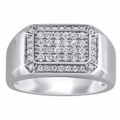 Stella Grace Men's Sterling Silver White Sapphire Square Ring