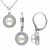 Stella Grace Sterling Silver Freshwater Cultured Pearl & 1/10 Carat T.W. Diamond Pendant & Earring Set