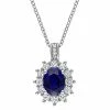 Stella Grace Sterling Silver Lab-Created Sapphire, Lab-Created White Sapphire & Diamond Accent Oval Halo Pendant Necklace