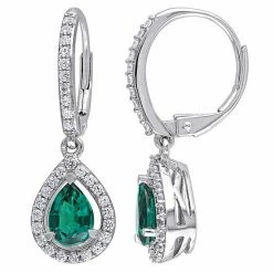 Stella Grace Sterling Silver Lab-Created Emerald & Lab-Created White Sapphire Teardrop Leverback Earrings