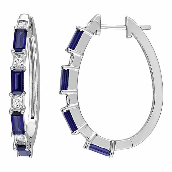 Stella Grace Sterling Silver Lab-Created Blue & White Sapphire Oval Hoop Earrings 1 Stella Grace Sterling Silver Lab-Created Blue & White Sapphire Oval Hoop Earrings