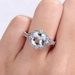 Stella Grace 14k White Gold Aquamarine, White Sapphire & Diamond Accent Vintage Halo Ring -Stella Grace Sales unnamed file 15
