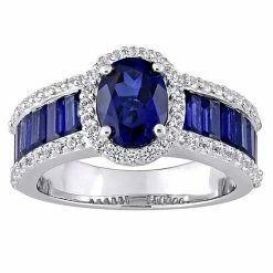 Stella Grace Sterling Silver Lab-Created Blue & White Sapphire Vintage Halo Ring