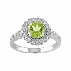 Stella Grace Sterling Silver Peridot & 1/8 Carat T.W. Diamond Halo Ring
