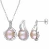 Stella Grace Sterling Silver 1/10 Carat T.W. Diamond & Dyed Freshwater Cultured Pearl Pendant & Earring Set