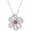 Stella Grace Sterling Silver Pink Topaz & White Topaz Flower Pendant Necklace