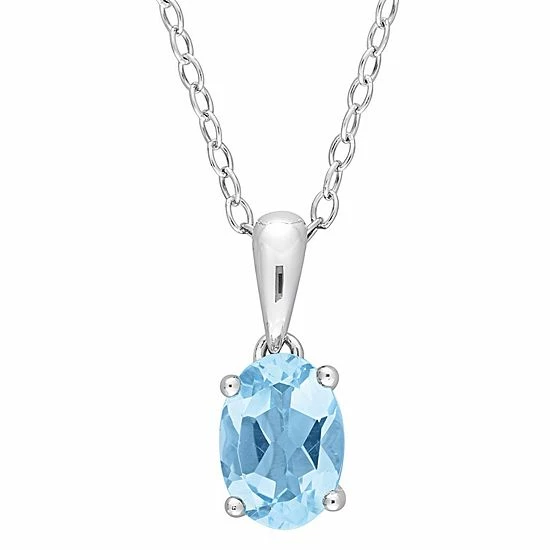 Stella Grace Sterling Silver & Gemstone Oval Stud Pendant Necklace Blue Topaz 9 Stella Grace Sterling Silver & Gemstone Oval Stud Pendant Necklace Blue Topaz - Image 9