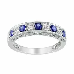 Stella Grace Sterling Silver Lab-Created Blue And White Sapphire Stack Ring