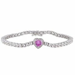 Stella Grace Sterling Silver Pink & White Sapphire Heart Bracelet