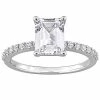 Stella Grace 10k White Gold Lab-Created White Sapphire Emerald-Cut Engagement Ring