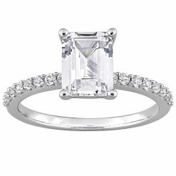 Stella Grace 10k White Gold Lab-Created White Sapphire Emerald-Cut Engagement Ring