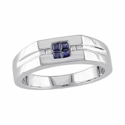 Men's Stella Grace Sterling Silver Diamond Accent & Sapphire Ring
