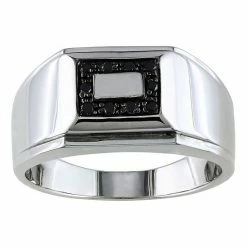 Stella Grace Men's Sterling Silver 1/10 Carat T.W Black Diamond Square Ring