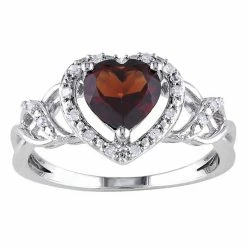 Stella Grace Sterling Silver Garnet & 1/10 Carat T.W. Diamond Open Heart Crossover Ring