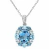 Stella Grace Sterling Silver Multi-Blue Topaz & White Topaz Floral Pendant Necklace