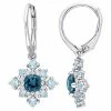 Stella Grace Sterling Silver Blue Topaz & White Topaz Cluster Leverback Earrings