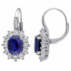 Stella Grace Sterling Silver Lab-Created Blue Sapphire, Lab-Created White Sapphire & Diamond Accent Leverback Earrings