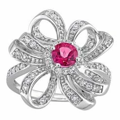 Stella Grace Sterling Silver Pink Topaz & White Topaz Flower Cocktail Ring